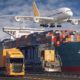 Caminhão, navio e avião representando o transporte de cargas