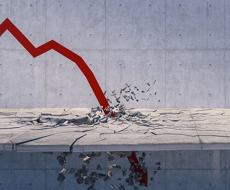 Gráfico em declínio, representando as principais falhas cometidas no programa de gerenciamento de riscos.